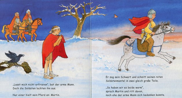 Der Bettler erhält eine Hälfte von Martins Umhang.